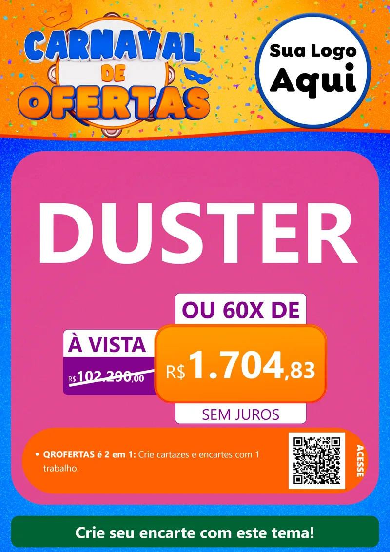 Modelo de Cartaz para Cartaz A4 Vertical com o tema Carnaval de Ofertas para Concessionaria de Carros