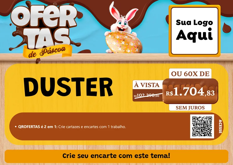 Modelo de Cartaz para Cartaz A4 Horizontal com o tema Ofertas de Páscoa para Concessionaria de Carros