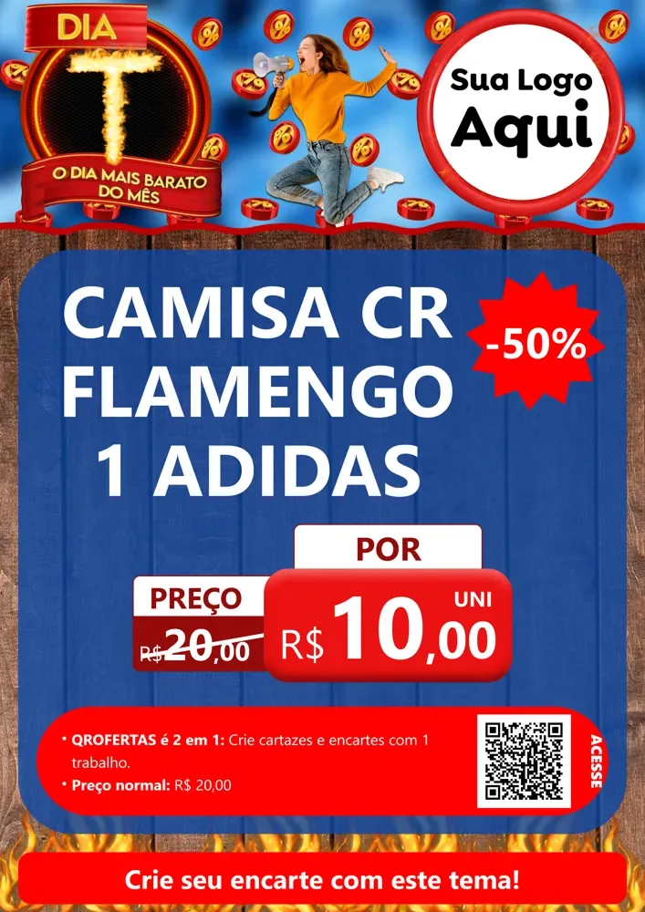Modelo de Cartaz para Cartaz A4 Vertical com o tema Dia T - O Dia Mais Barato Do Mês para Roupas e acessórios