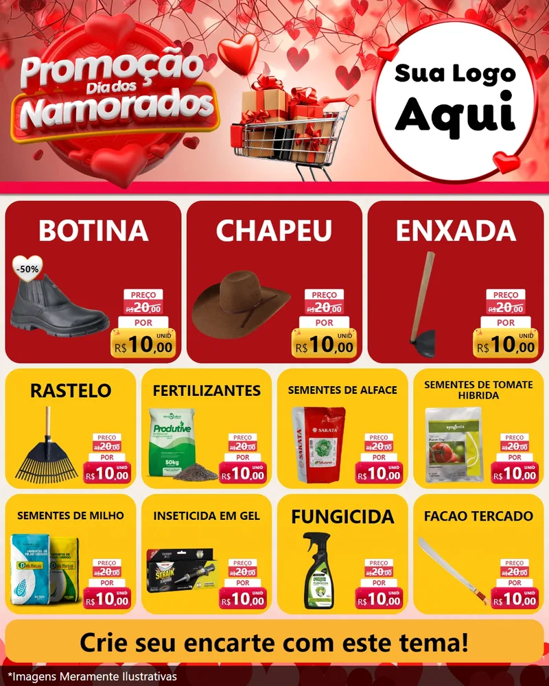 Modelo de Rede Social para Feed Instagram com o tema Promoção Dia dos Namorados para Agropecuária
