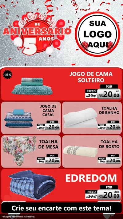 Modelo de TV para TV Vertical com o tema Promoção de Aniversário - 5 Anos para Cama, Mesa e Banho