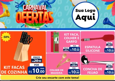 Modelo de Encarte para Encarte A4 Horizontal com o tema Carnaval de Ofertas para Utilidades Domésticas