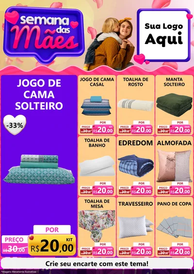 Modelo de Encarte para Encarte A4 Vertical com o tema Semana das Mães para Cama, Mesa e Banho