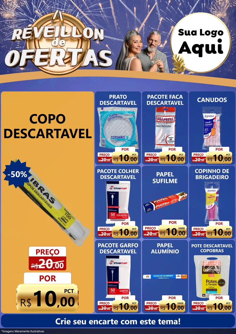 Modelo de Encarte para Encarte A4 Vertical com o tema Réveillon de Ofertas para Embalagens