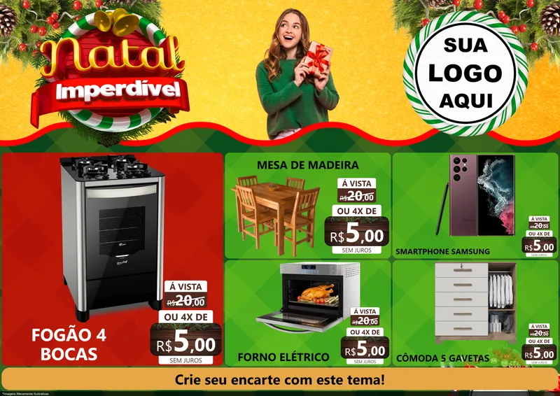 Modelo de Encarte para Encarte A4 Horizontal com o tema Natal Imperdível para Móveis e Eletro