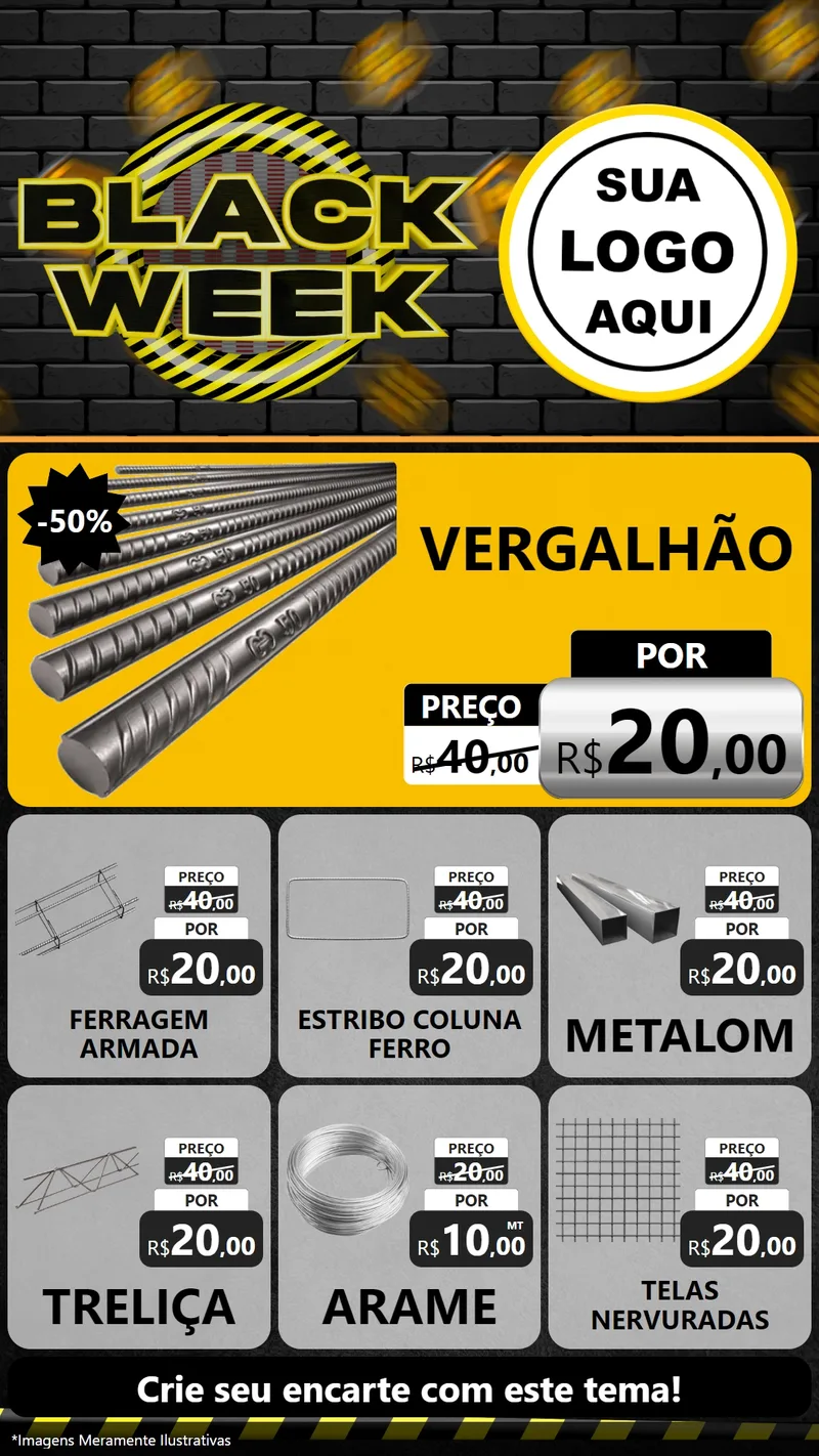 Modelo de Rede Social para Stories com o tema Black Week para Ferragens
