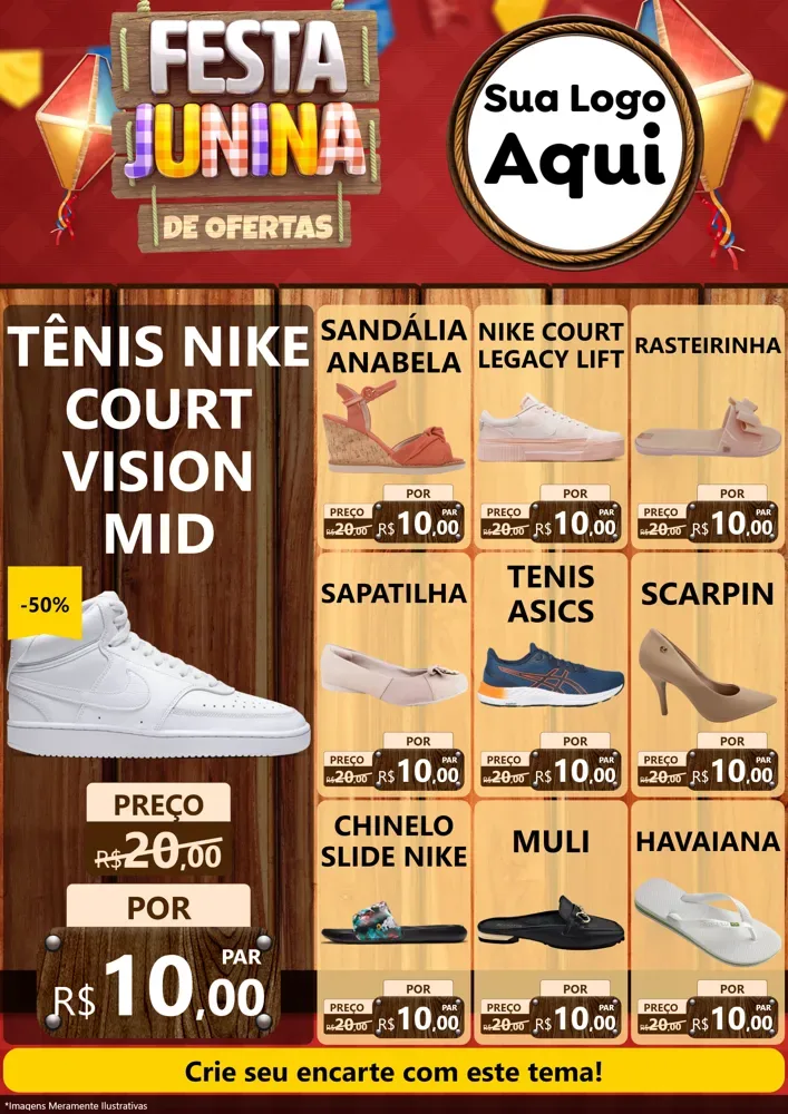 Modelo de Encarte para Encarte A4 Vertical com o tema Festa Junina de Ofertas para Calçados