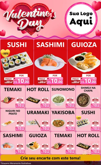 Modelo de Encarte para Encarte Grande com o tema Valentine's Day para Comida japonesa