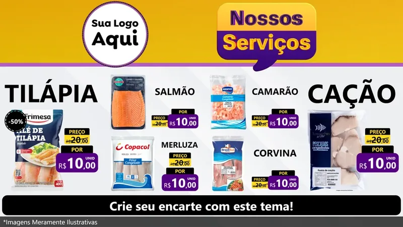 Modelo de TV para TV Horizontal com o tema Nossos Serviços para Peixaria