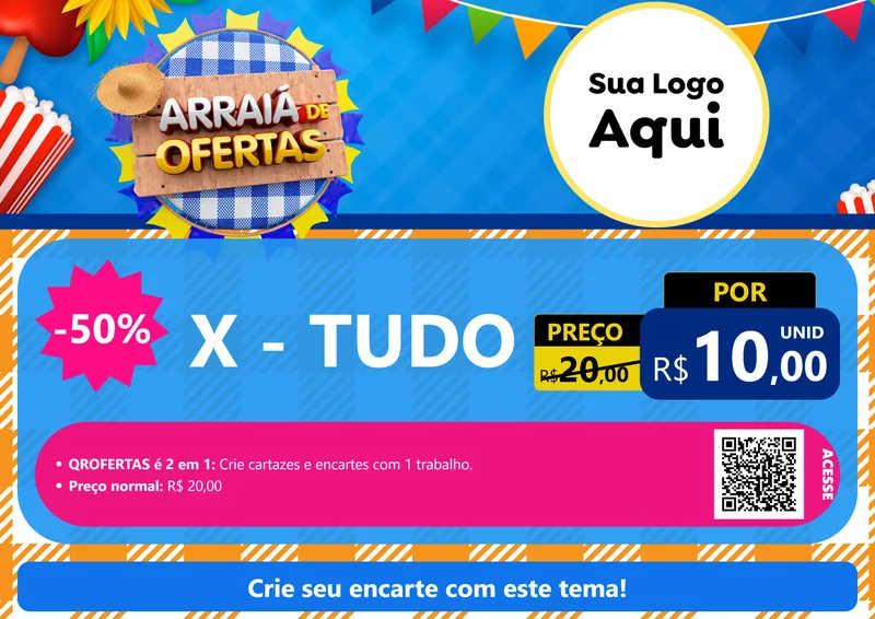 Modelo de Cartaz para Cartaz A4 Horizontal com o tema Arraiá de Ofertas para Hamburgueria