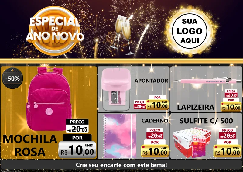 Modelo de Encarte para Encarte A4 Horizontal com o tema Especial de Ano Novo para Papelaria