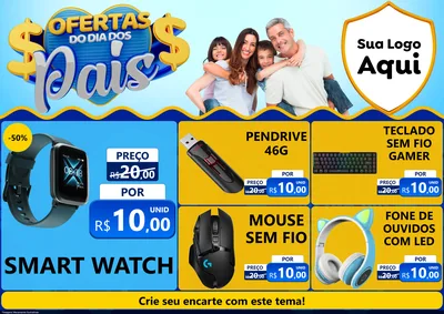 Modelo de Encarte para Encarte A4 Horizontal com o tema Ofertas do Dia dos Pais para Informática
