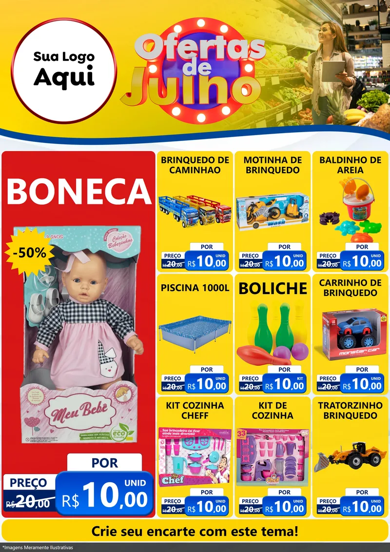 Modelo de Encarte para Encarte A4 Vertical com o tema Ofertas de Julho para Brinquedos