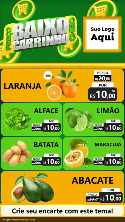 Modelo de TV para TV Vertical com o tema Preço Baixo Carrinho Cheio para Hortifrúti