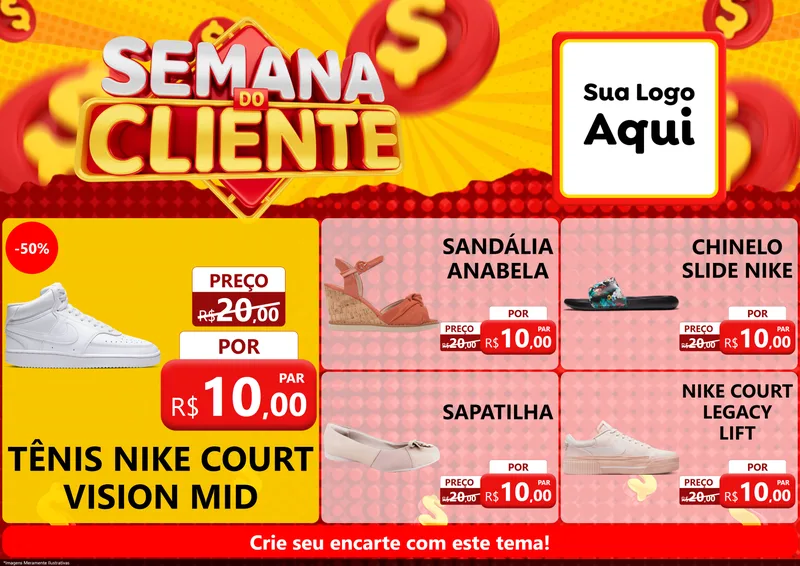 Modelo de Encarte para Encarte A4 Horizontal com o tema Semana do Cliente para Calçados