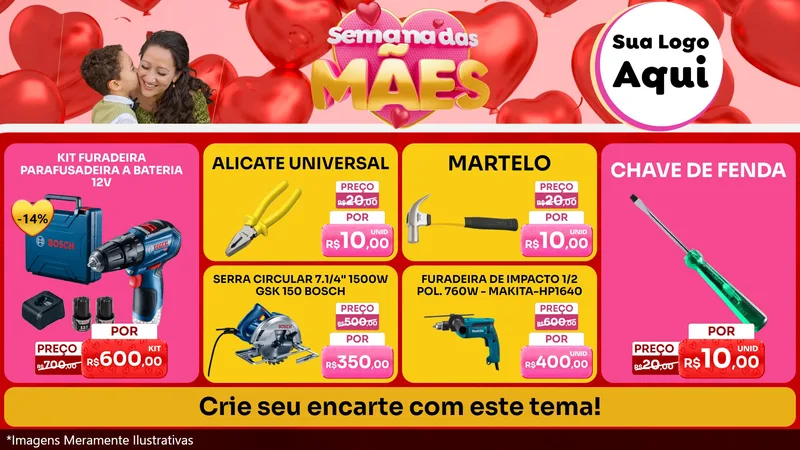 Modelo de TV para TV Horizontal com o tema Semana Das Mães para Maquinas e Ferramentas