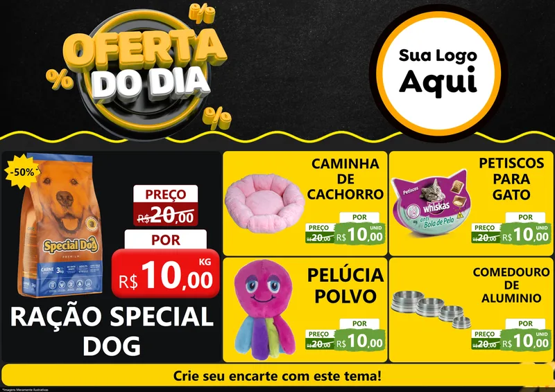 Modelo de Encarte para Encarte A4 Horizontal com o tema Oferta Do Dia para Pet Shop