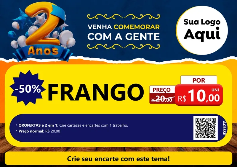 Modelo de Cartaz para Cartaz A4 Horizontal com o tema Aniversário de 2 anos para Assados
