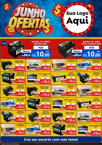 Modelo de Encarte para Encarte A4 Vertical com o tema Junho de Ofertas para Baterias Elétricas
