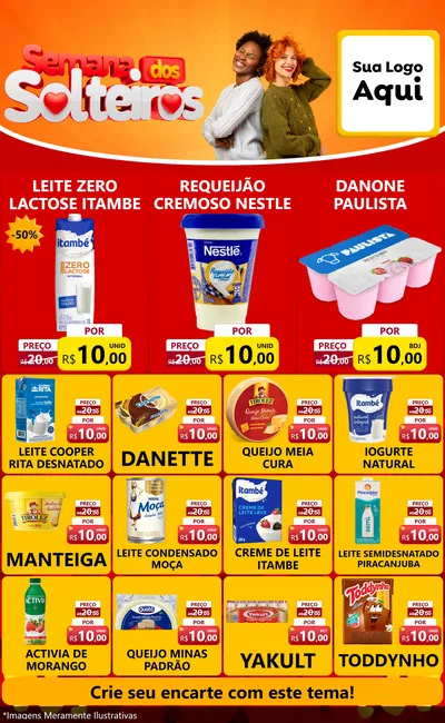 Modelo de Encarte para Encarte Grande com o tema Semana dos Solteiros para Frios e Laticínios
