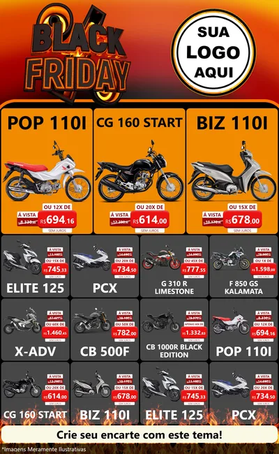 Modelo de Encarte para Encarte Grande com o tema Black Friday para Concessionaria de Motos