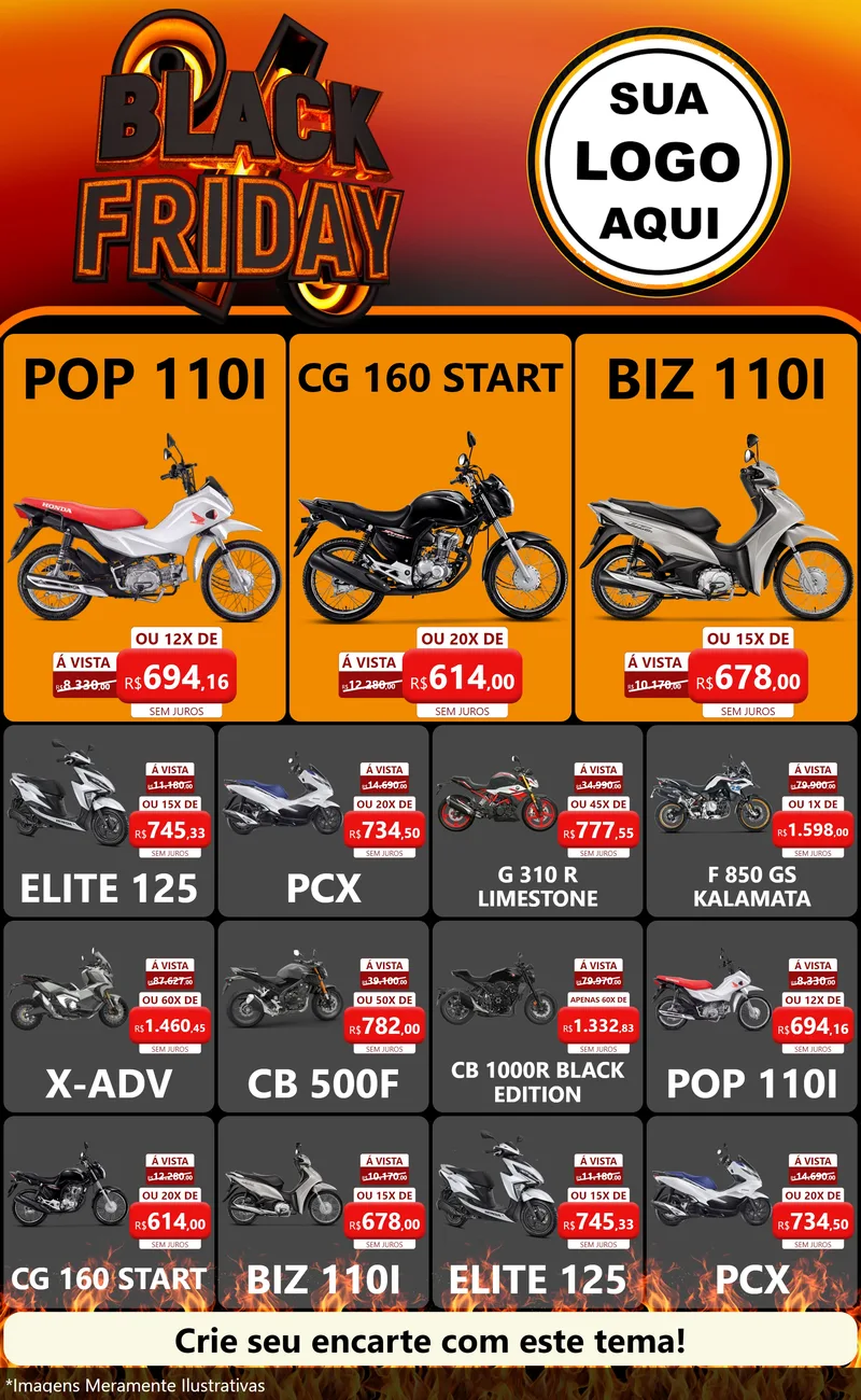 Modelo de Encarte para Encarte Grande com o tema Black Friday para Concessionaria de Motos