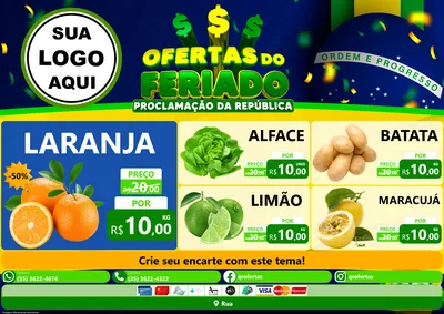 Modelo de Encarte para Encarte A4 Horizontal com o tema Ofertas do Feriado - Proclamação da República para Hortifrúti