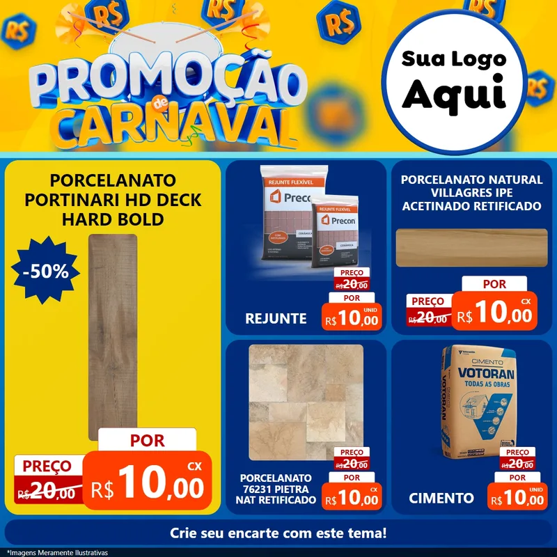 Modelo de Rede Social para Feed Facebook com o tema Promoção de Carnaval para Pisos e revestimentos