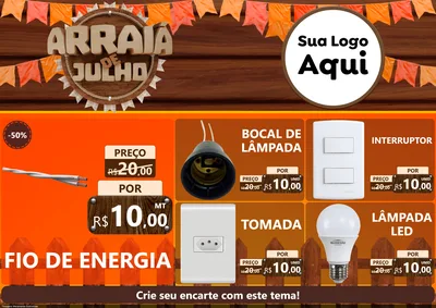 Modelo de Encarte para Encarte A4 Horizontal com o tema Arraiá de Julho - Junina para Materiais Elétricos