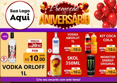 Modelo de Encarte para Encarte A4 Horizontal com o tema Promoção de Aniversário para Distribuidora de bebidas