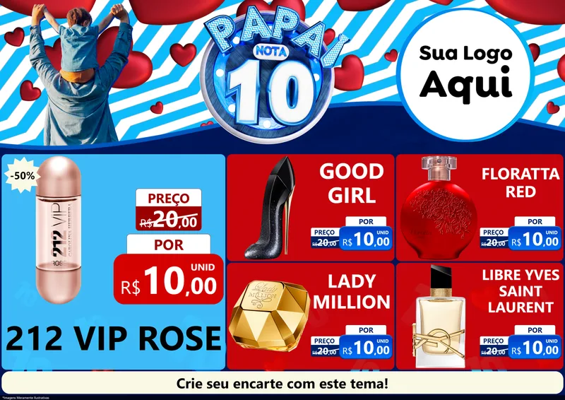 Modelo de Encarte para Encarte A4 Horizontal com o tema Papai Nota 10 para Perfumes