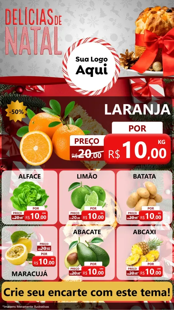 Modelo de Rede Social para Stories com o tema Delícias de Natal para Hortifrúti