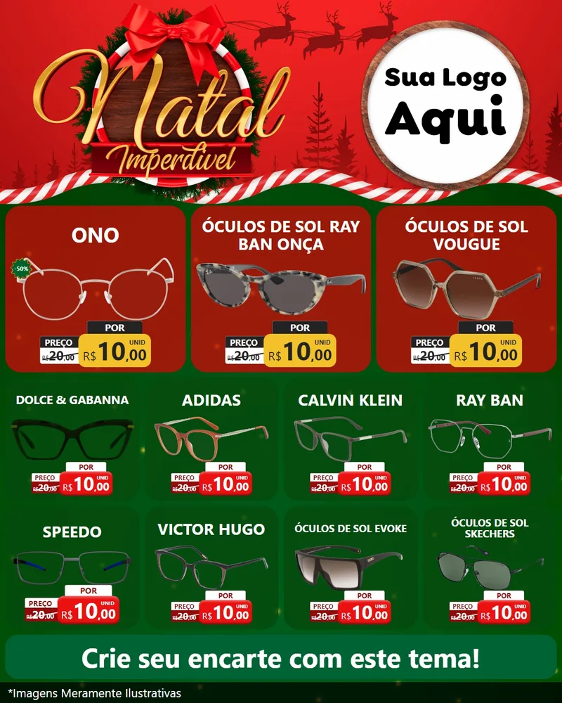Modelo de Rede Social para Feed Instagram com o tema Natal Imperdível para Óticas