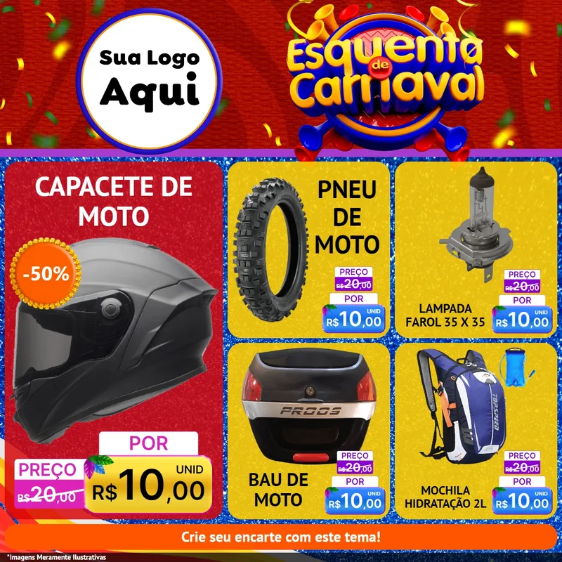 Modelo de Rede Social para Feed Facebook com o tema Esquenta de Carnaval para Moto peças
