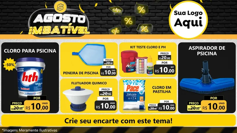 Modelo de TV para TV Horizontal com o tema Agosto Imbatível para Produtos para Piscina