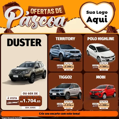 Modelo de Rede Social para Feed Facebook com o tema Ofertas de Páscoa para Concessionaria de Carros