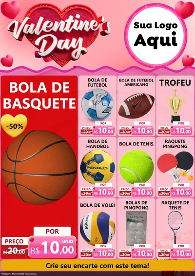 Modelo de Encarte para Encarte A4 Vertical com o tema Valentine's Day para Artigos Esportivos