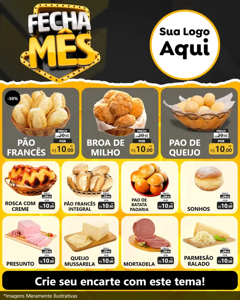 Modelo de Rede Social para Feed Instagram com o tema Fecha Mês para Padaria