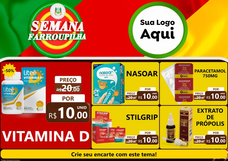 Modelo de Encarte para Encarte A4 Horizontal com o tema Semana Farroupilha para Farmácia