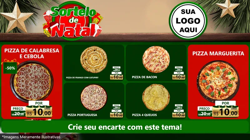 Modelo de TV para TV Horizontal com o tema Sorteio de Natal para Pizzaria