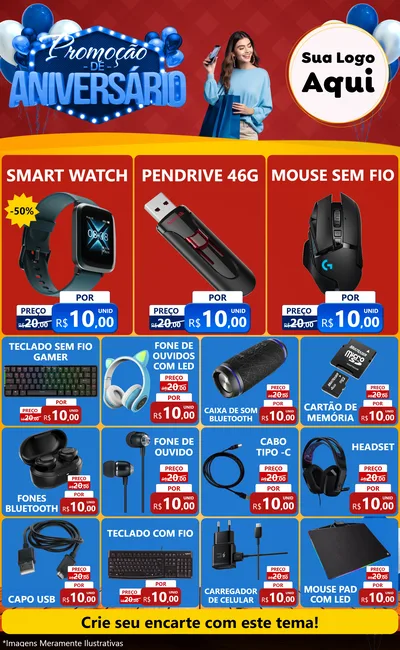 Modelo de Encarte para Encarte Grande com o tema Promoção de Aniversário para Informática