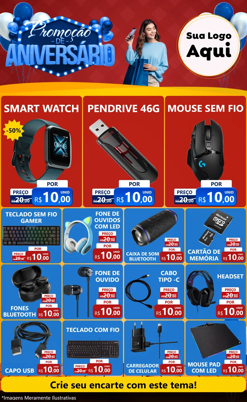 Modelo de Encarte para Encarte Grande com o tema Promoção de Aniversário para Informática