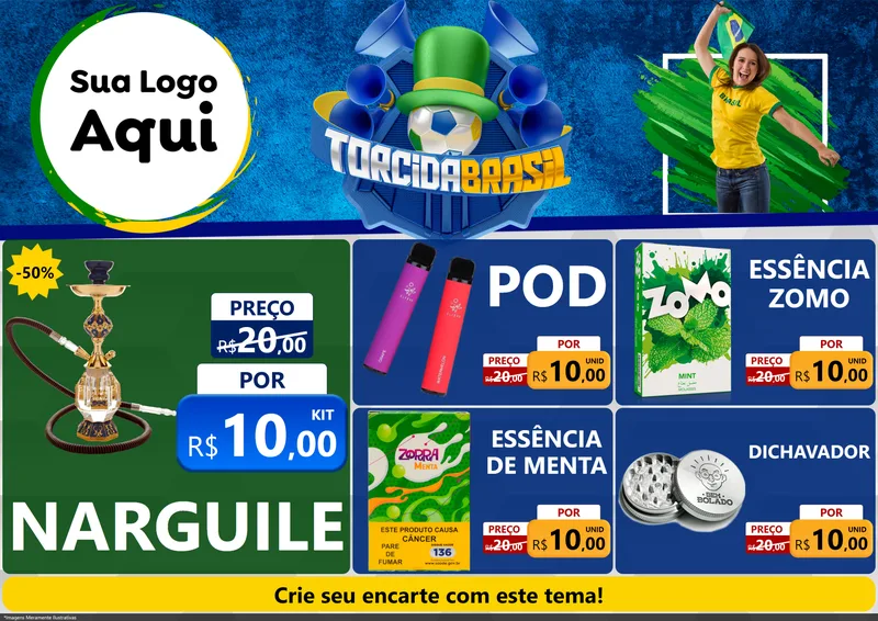 Modelo de Encarte para Encarte A4 Horizontal com o tema Torcida Brasil - Copa para Tabacaria