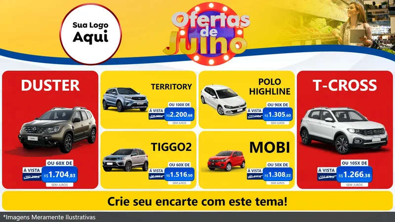 Modelo de TV para TV Horizontal com o tema Ofertas de Julho para Concessionaria de Carros
