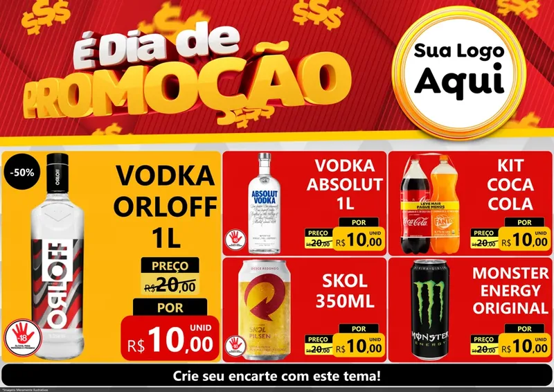 Modelo de Encarte para Encarte A4 Horizontal com o tema É Dia De Promoção para Distribuidora de bebidas