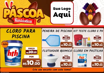 Modelo de Encarte para Encarte A4 Horizontal com o tema Páscoa Fantástica para Produtos para Piscina