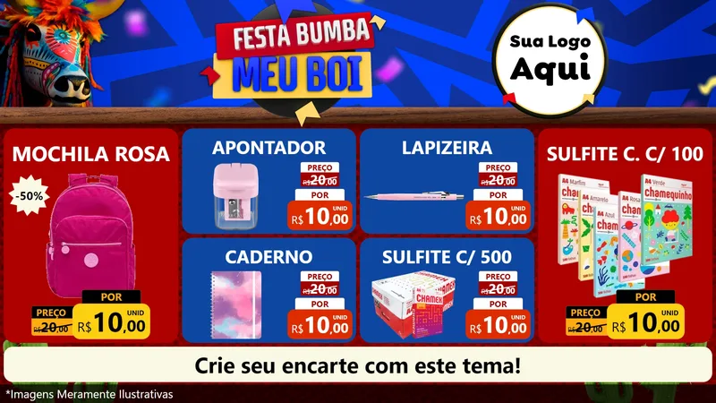 Modelo de TV para TV Horizontal com o tema Festa Bumba meu Boi para Papelaria