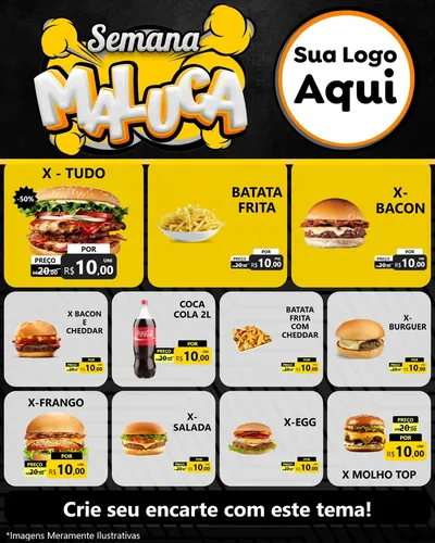 Modelo de Rede Social para Feed Instagram com o tema Semana Maluca para Hamburgueria
