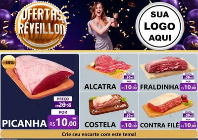 Modelo de Encarte para Encarte A4 Horizontal com o tema Ofertas de Réveillon para Açougue