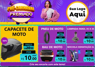 Modelo de Encarte para Encarte A4 Horizontal com o tema Pré-Carnaval Premiado para Moto peças